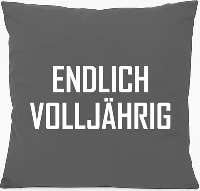 Produktbild von Huuraa Kissen Endlich Volljährig Schriftzug 40x40cm mit Füllung Steel Grey Baumwolle Dekokissen Geschenkidee
