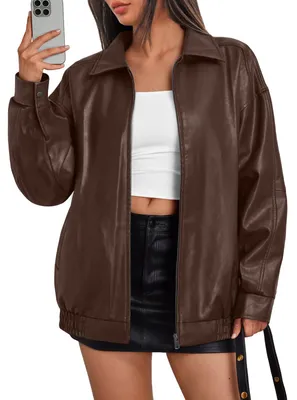 Immagine prodotto di Giacche in pelle da donna Trendy Queen, oversize, in ecopelle, taglie forti, stile biker