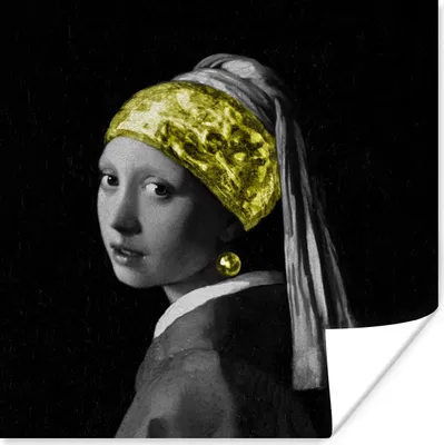 Produktbild von MuchoWow® Poster Mädchen mit einem Perlenohrring - Gemälde - Gold 100x100 cm - Babyzimmer