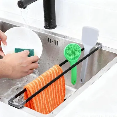 Productafbeelding van Gootsteen Organizer - Spoeldoekhouder - Keuken Opbergen - Duurzaam ABS Materiaal - 43 cm - Zwart