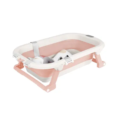 Produktbild von Faltbare Badewanne Baby mit Rutschfester Matte und Thermometer,Tragbare Baby Bathtub für Neugeborene Kleinkinder 0-36 Monate 80x50x22cm Rosa
