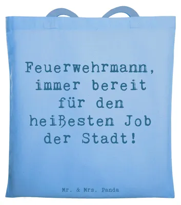 Produktbild von Mr. & Mrs. Panda Shopping Tasche Spruch Feuerwehrmann Held - Sky Blue - Geschenk, Berufsgestaltung, Uni, Schultasche, Tote Bag, Helden, Anerkennung, Beruf, Berufsliebe