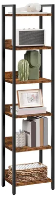Image de Étagère d'angle, 6 niveaux, 24 x 33 x 157,5 cm, style rustique, couleur marron, structure en métal noir