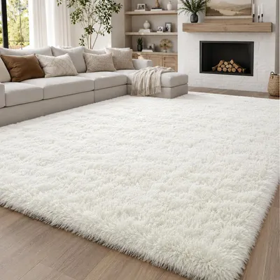 Produktbild von Hochflor Teppich 200x300cm Creme Shaggy Flauschig Wohnzimmerteppich rutschfest Modern