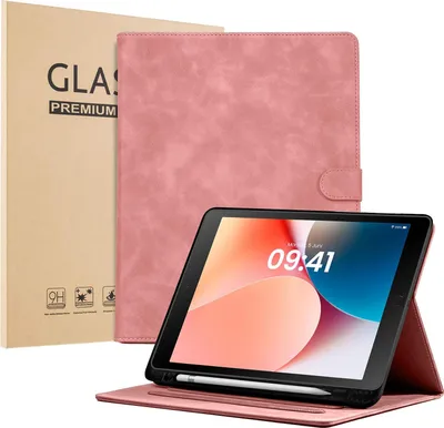 Produktbild von LBH Tablet Schutzhülle + 2x 9H Display Glas für Apple iPad 7. 8. 9. Gen 10.2 Zoll Cover Case Schutz Tablet Farbe: Rosa