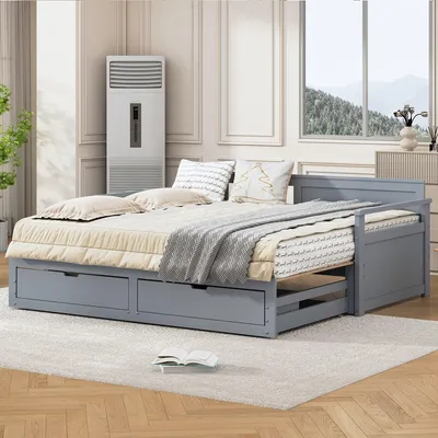 Productafbeelding van Bedbank - Slaapbank - Daybed - Logeerbed - Uitschuifbed - Multifunctioneel - 90/180x190 cm - Met Opbergladen