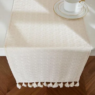 Immagine prodotto di Tovaglia lavabile in lino beige a quadri 40x240 cm