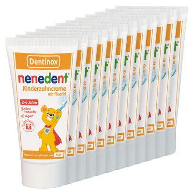 Produktbild von nenedent Kinderzahncreme 12x50 ml, 1000 ppm Fluorid & 13 % Xylit für Kinder, KI-generiertes Bild