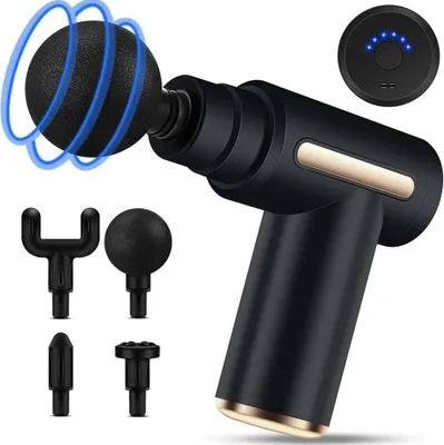 Produktbild von AIORBER Mini-Massagepistole, tragbares Muskelmassagegerät mit 6 Geschwindigkeiten und 4 Massageköpfen,leise und kompakt, zur Muskelerholung, Schwarz