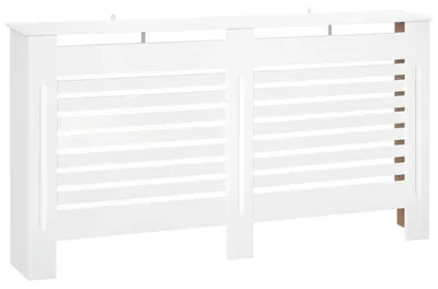 Zdjęcie produktu dla Obudowa grzejnika - osłona grzejnika z półką - drewno - wzór lameli - 172x19x81 cm - biały