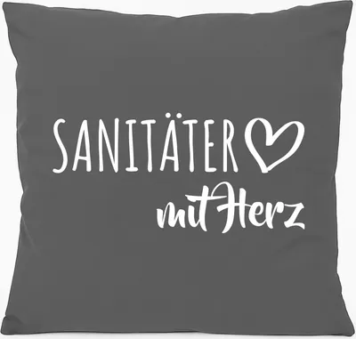 Produktbild von Huuraa Kissen Sanitäter mit Herz 40x40cm mit Füllung Steel Grey Baumwolle Dekokissen Geschenkidee