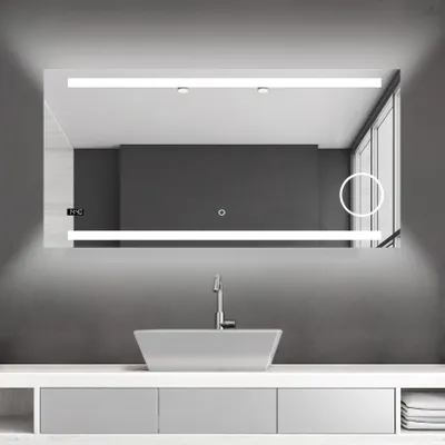 Produktbild von LED Badspiegel 120x60cm, Touchschalter, Kosmetikspiegel, Digitaluhr, IP24