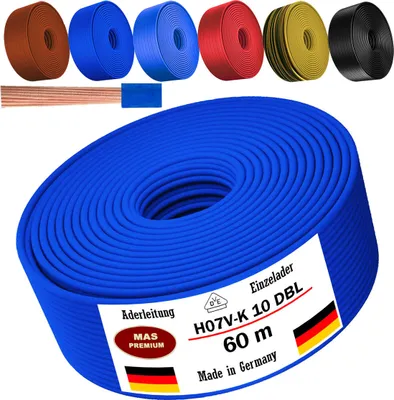 Image de Câble d'alimentation de 60 mètres, type H07 V-K DBL, section 1x10 mm², de couleur bleu foncé, monoconducteur, flexible