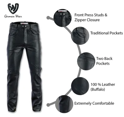 Produktbild von Herren Lederhose lederjeans bikerjeans jeans hose echtleder Schwarz & Braun, Größe:52/L, Farbe:Schwarz