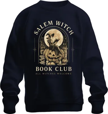 Zdjęcie produktu dla Salem Witch Book Club Wszystkie czarownice mile widziane Bluza rozpinana na Halloween Kürbis Mond, granatowy, XXL
