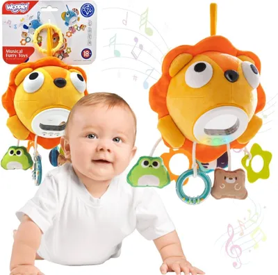 Image de WOOPIE Baby : lion en peluche, peluche interactive musicale avec pendentifs et anneaux de dentition