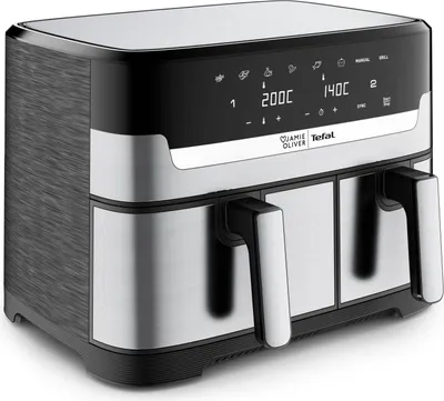 Jamie Oliver Heißluftfritteuse von Tefal mit Doppelkammer und 8 Programmen
