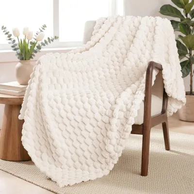 Productafbeelding van Polarplaid - Jacquard ruitjes - 130 x 170 cm - Ivoor