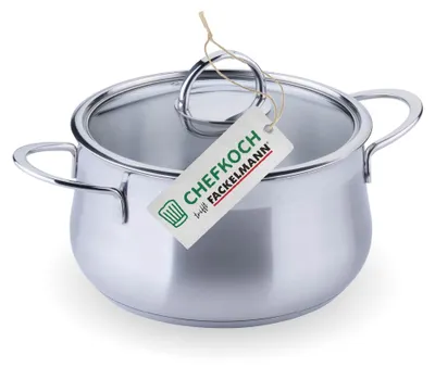 Immagine prodotto di Pentola in acciaio inossidabile con coperchio in vetro, diametro 20 cm