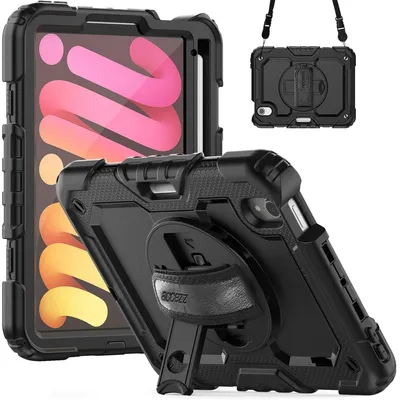 Produktbild von Accezz Robustes Back Cover mit Schultergurt iPad Mini 7 (2024) / iPad Mini 6 (2021) - Schwarz