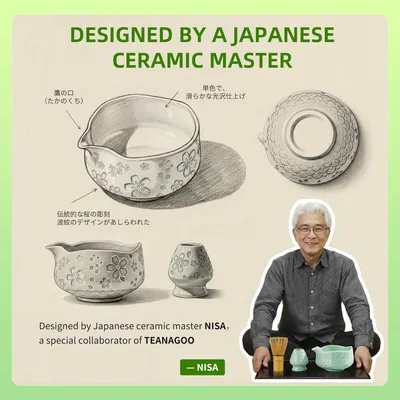 Immagine prodotto di Set da tè Matcha, 7 pezzi, con ciotola in Vetroceramica blu-verde, spazzolino in bambù e accessori per preparare il matcha latte. Ideale come regalo