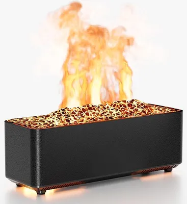 A product shot of an electronic aroma diffuser with a flame effect.