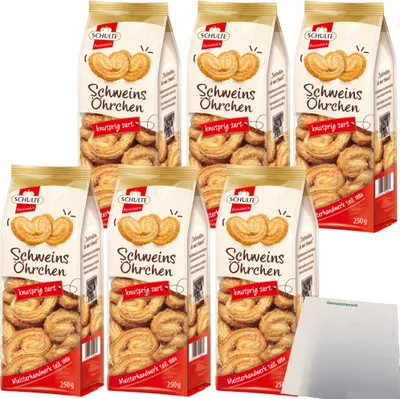 Produktbild von Schulte Schweinsöhrchen knusprig zart Blätterteiggebäck 6er Pack (6x250g Beutel) + usy Block