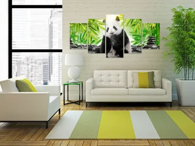 Image de Tableau acoustique Animal Panda 200 x 100 cm Tableaux Mousse acoustique Absorbeur acoustique haute performance Isolation acoustique Toile 5 pièces Tableau mural Acoustique intérieure Isolation acoustique g-C-0006-b-n