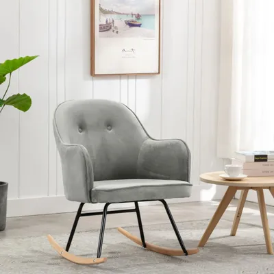 Immagine prodotto di The Living Store Sedia a dondolo in velluto grigio