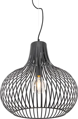 Produktbild von QAZQA - Moderne Hängelampe I Pendellampe I Pendelleuchte schwarz 48 cm - Sapphira I Wohnzimmer I Schlafzimmer - Aluminium Rund - LED geeignet E27