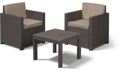 Produktbild von Allibert Polyrattan Balkonmöbel-Set "Victoria" braun 2 Sessel und Tisch