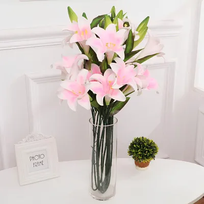 Künstliche Lilien, 80 cm, rosa, 8 Blüten, 4 Knospen, 4 Stück