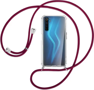Produktbild von Handykette Backcover-Schutzhülle mit Band (Metall silberfarben) für Realme 6 Pro - dunkelrot