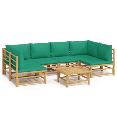 Immagine prodotto di set di 7 pezzi per salotto da giardino con cuscini in bambù verde