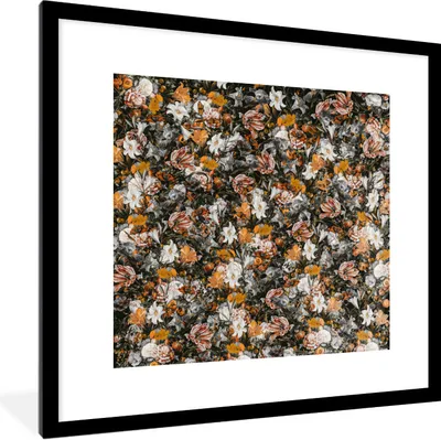 Produktbild von MuchoWow® Gerahmtes Poster Blumen - Collage - Kunst 40x40 cm - Poster mit Schwarzem Bilderrahmen Wandposter Rahmen Foto Bilder - Poster - Plakat im Rahmen