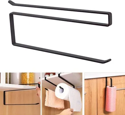 Immagine prodotto di Ibenzoa® Porta rotoli da cucina salvaspazio dal design a forma di "Z" – senza foratura, realizzato in ferro robusto antiruggine, dimensioni 26 x 11,5 x 1,3 cm, colore nero/bianco, ideale per cucina e bagno