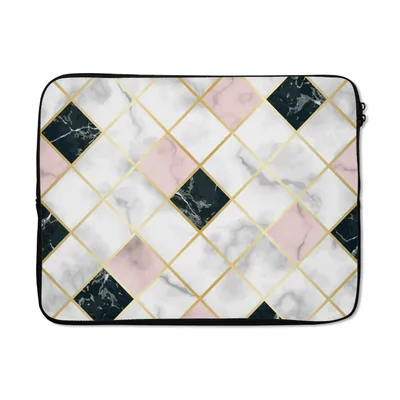 Produktbild von MuchoWow® Laptop Hülle 17 Zoll Laptoptasche Marmor - Geometrische Formen - Muster - Luxus - Zipper - Schutzabdeckung
