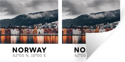 Produktbild von MuchoWow® Wandtattoo Wandsticker Wandaufkleber Norwegen - Skandinavien - Bergen 80x40 cm Selbstklebend und Repositionierbar - Aufkleber
