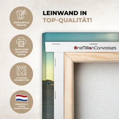 Produktbild von OneMillionCanvasses® - Leinwandbilder - 150x100 cm, Nordsee - Fahrrad - Sonnenuntergang, Wandbilder Kunstdruck Wanddekoration