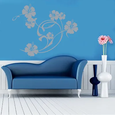 Produktbild von Wandtattoo - Wandaufkleber - Wandtattoo "Hibiskus Swirl" - 45cm x 36cm silber - Dekoration Küche Wohnzimmer Wand