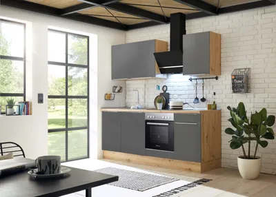 Produktbild von Küche Küchenzeile Küchenblock Marleen Premium 220 cm Grau Artisan Eiche Respekta