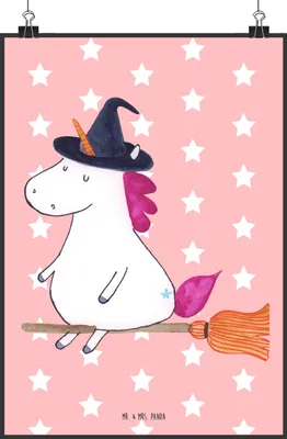 Produktbild von Mr. & Mrs. Panda Bild Einhorn Hexe DIN A2 - Rot Pastell - Geschenk, Einhörner, Engel, Unicorn, Teufel, drucke, Wanddekoration, wanddeko, Frau, Deko, Leben, Wandbild