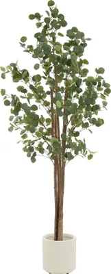Produktbild von ML-Design Künstliche Eukalyptus 210 cm, Kunstpflanze mit Naturholzstamm, Fake Plastikpflanzen im Topf, Deko für Drinnen und Draußen