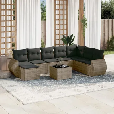 Produktbild von Gartenmöbelgarnituren - 9-tlg. Garten-Sofagarnitur mit Kissen Grau Poly Rattan Möbel21