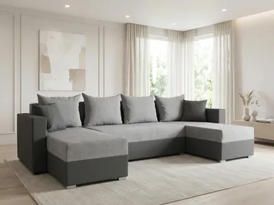 Produktbild von Wohnlandschaft mit Schlaffunktion Beno - U-Form Couch, Ecksofa mit Bettkasten, Couchgranitur mit Bettfunktion, Polsterecke (Dunkelgrau + Grau (Cayenne 1118 + Enjoy 21))