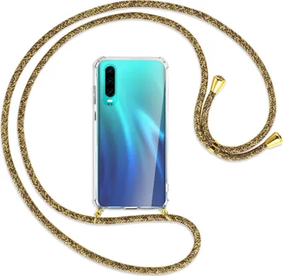 Produktbild von Handykette Backcover-Schutzhülle mit Band (Metall goldfarben) für Huawei P30 - braun+beige