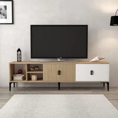 Obrázok produktu pre Skye Decor, kvalitný televízny stojan, 100% melamín, dubová a biela farba, 180 cm | 12345
