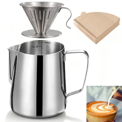Pour-Over-Kaffeebereiter 600 ml Edelstahl mit 100 Filtern