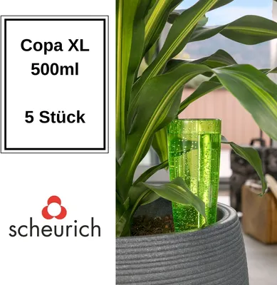 Produktbild von Scheurich Wasserspender Copa XL | 5x Grün | 500 ml Füllmenge | Bewässerungskugel klein mit Ton Fuß | Wasserspender Pflanzen und Blumen Terrakotta Stiel