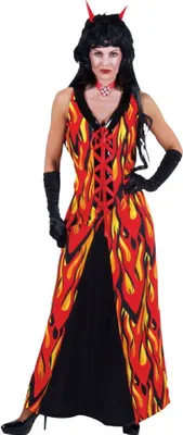 Produktbild von M210130-XS-A rot-gelb-schwarz Damen Flammenkleid Teufelkleid Gr.XS